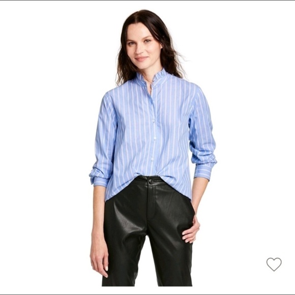 New Striped Long Sleeve Button-Down Shirt - Nili Lotan x Target Blue S4. - Picture 1 of 15